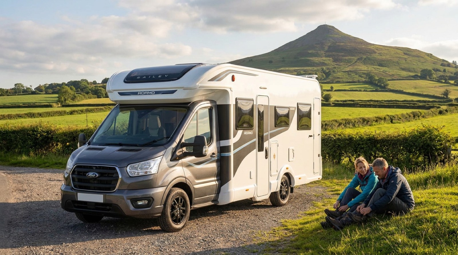 Why Knott Hire motorhome below the Sugar Loaf mountain, Abergavenny