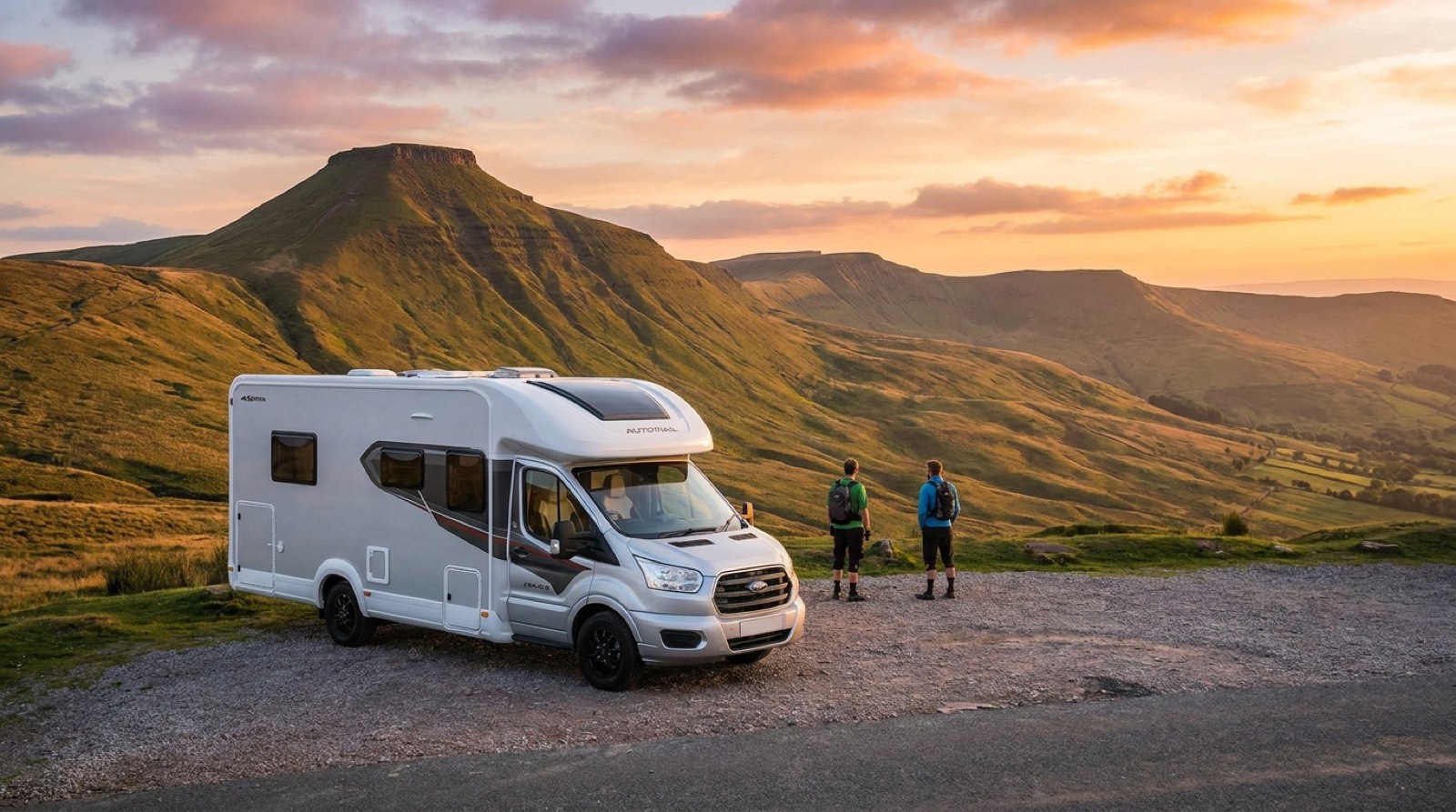 Why Knott Hire motorhome at a Pen y Fan viewpoint, Brecon Beacons