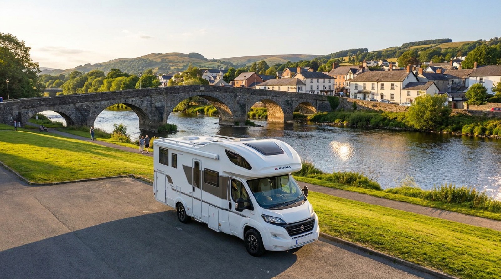 Why Knott Hire motorhome by the Wye bridge, Builth Wells