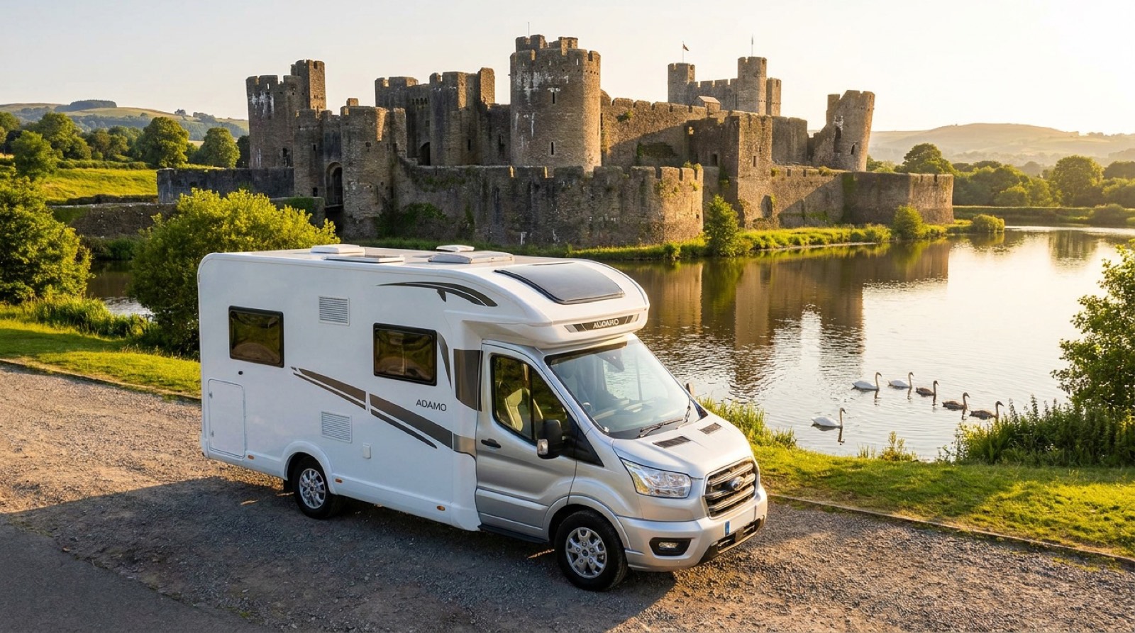 Why Knott Hire motorhome at Caerphilly Castle
