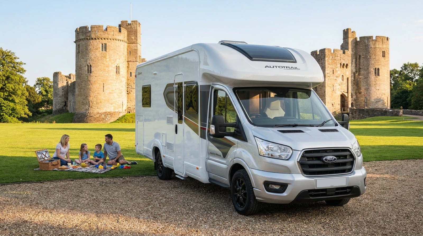 Why Knott Hire motorhome at Caldicot Castle near Crick