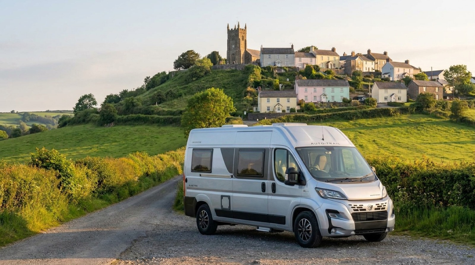 Why Knott Hire campervan below Llantrisant old town