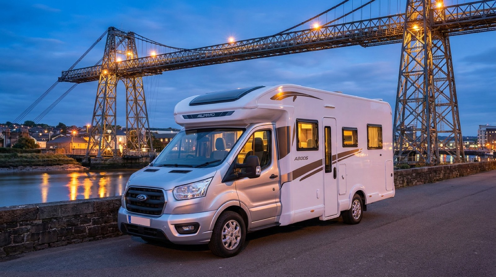 Why Knott Hire motorhome at the Newport Transporter Bridge