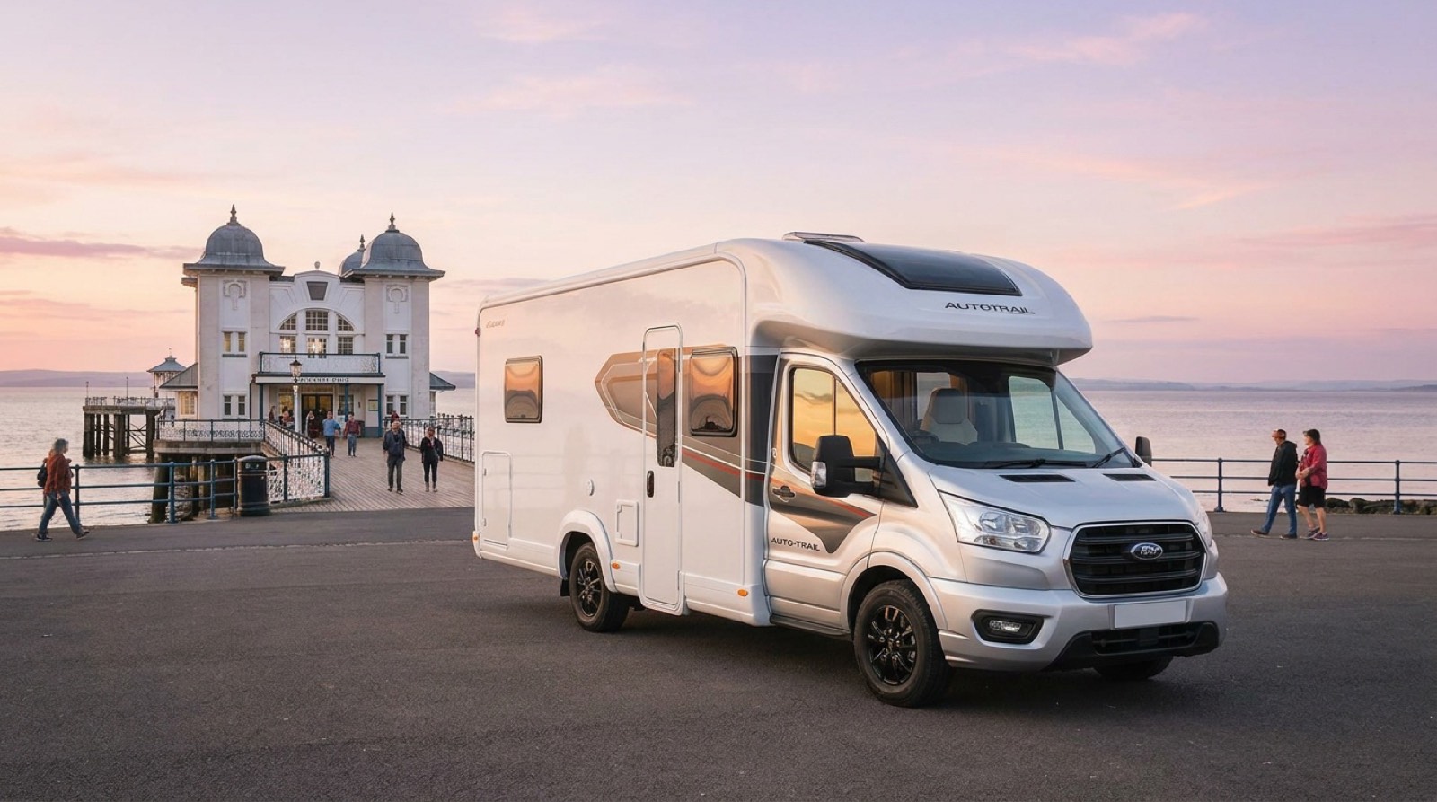 Why Knott Hire motorhome on the esplanade at Penarth Pier