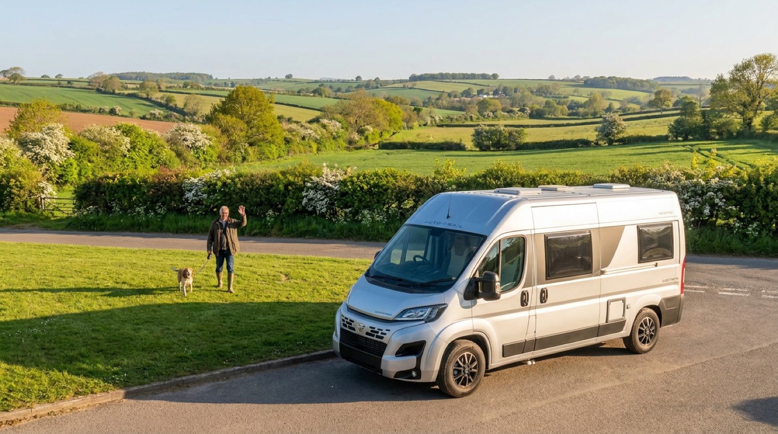 Why Knott Hire campervan in countryside near Pencoed