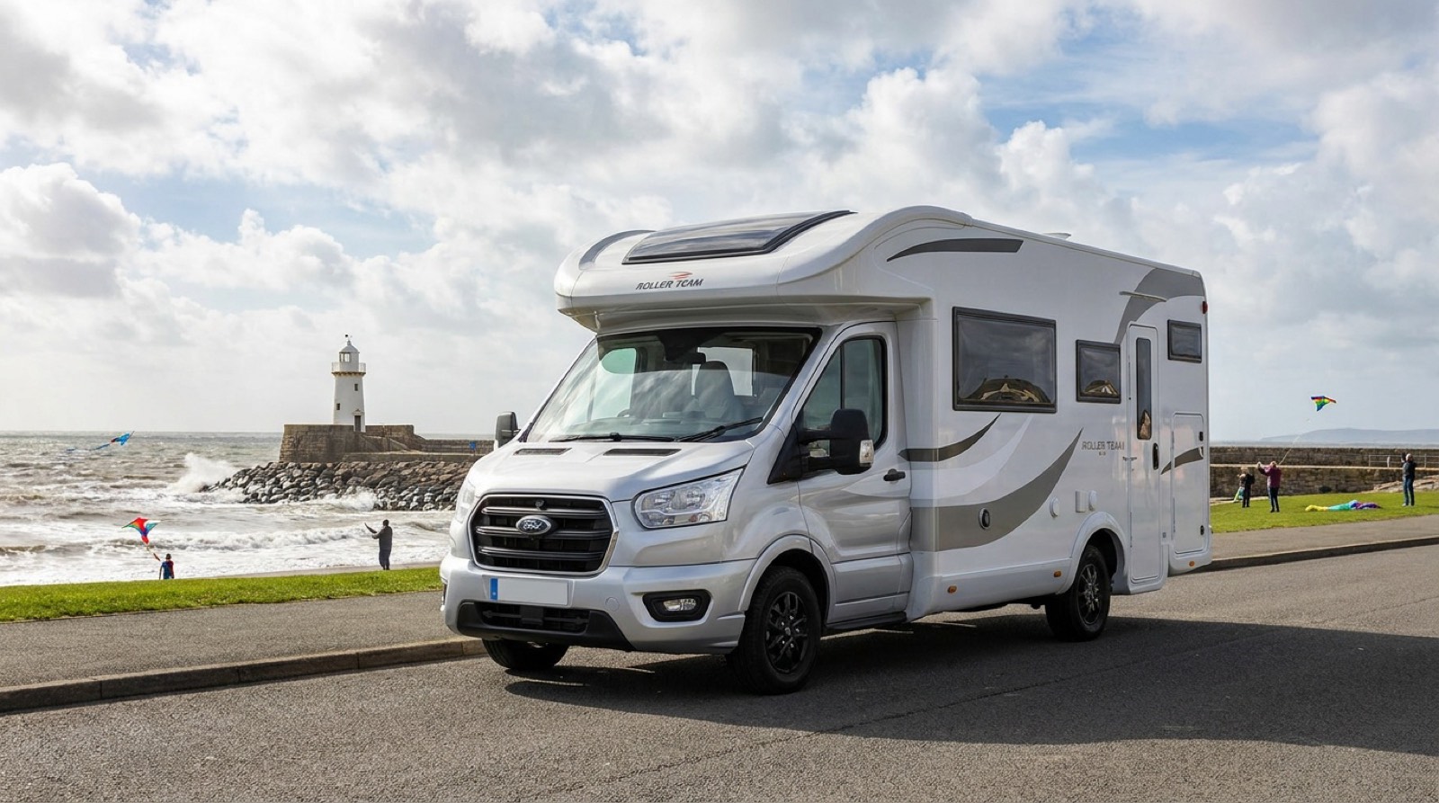 Why Knott Hire motorhome at Porthcawl lighthouse