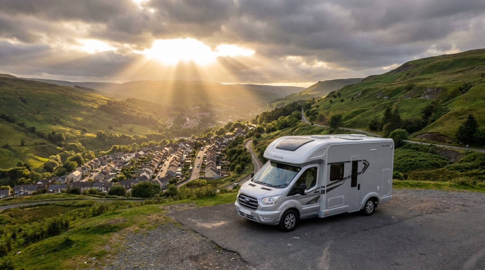 Why Knott Hire motorhome overlooking the Rhondda valley